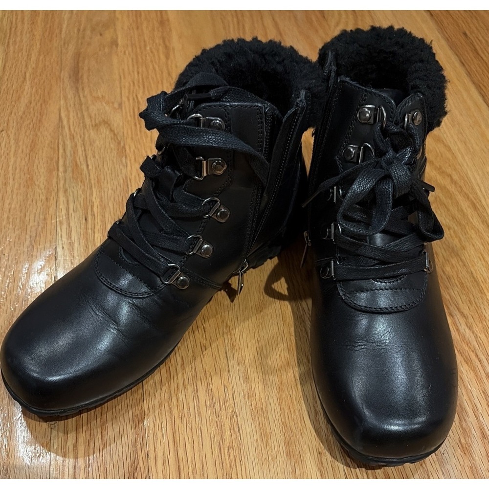 Propet Dasher Women's Size 7.5 M Black Leather‎ Ankle Boots Lace Up Side Zip